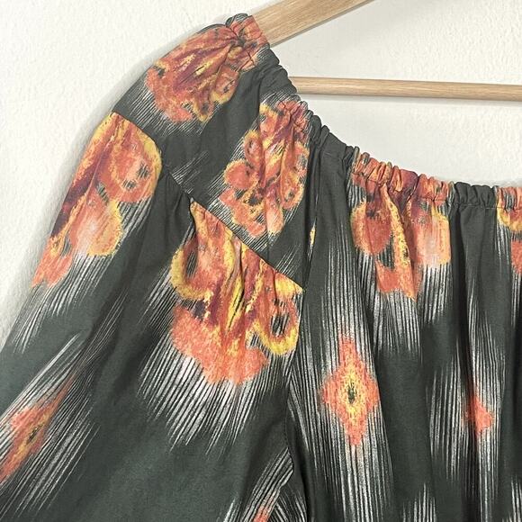 A LOVES A. HUNTER GREEN ORANGE FLORAL ALL COTTON MINI DRESS 3/4 SLEEVE SIZE L - Picture 8 of 12